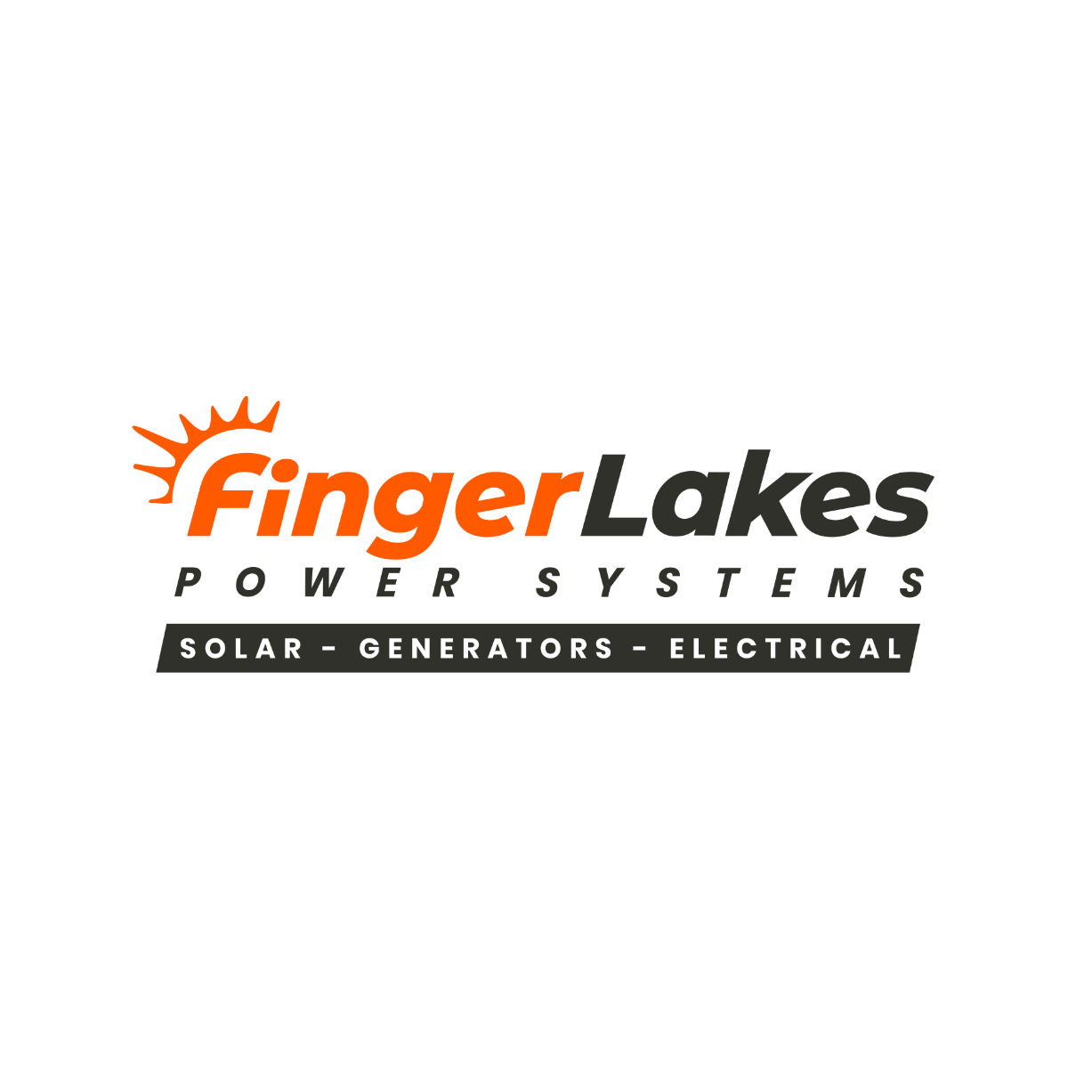 Finger Lakes Power Systems logo with sun icon - Solar, Generators, Electrical